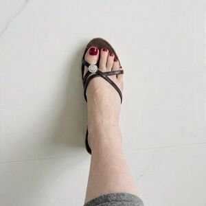 Italian Shoemaker Leather Strappy Brown Toe Jeweled Toe Jeweled Wedges Sandals 8